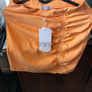 Zara Vibrant Orange Gathered Mini Skirt
